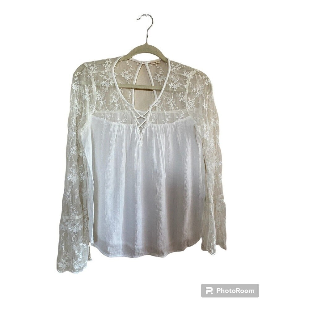 Hollister White Lace Long Sleeve Blouse Top Sz.M